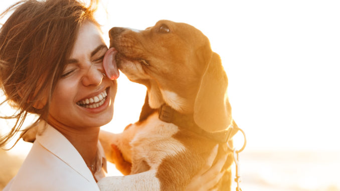 Happy owner and dog